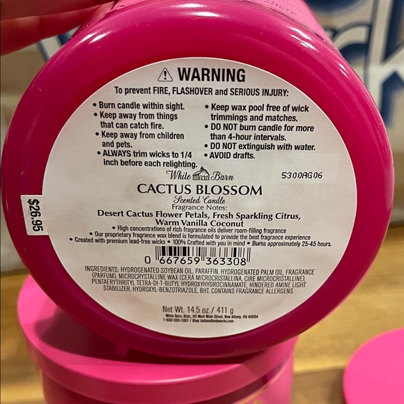 White Barn Cactus Blossom Pink 3 wick Candle - Picture 3 of 4